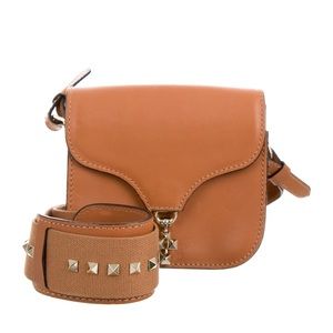 Caramel leather Valentino Mini Rockstud crossbody bag
